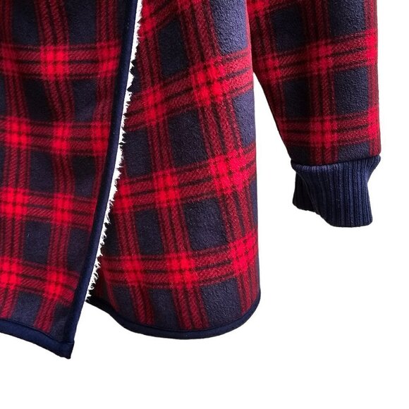 Jachs Girlfriend Plaid Blue Red Sherpa Cardigan Sweater Jacket, Size Medium - Picture 4 of 10